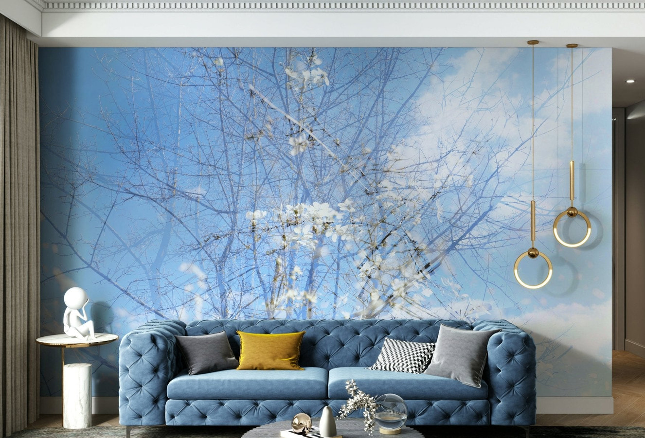 Ethereal Floral Sky Art | Serene Nature Photography | Dreamy Blossoms & Branches Wall Mural