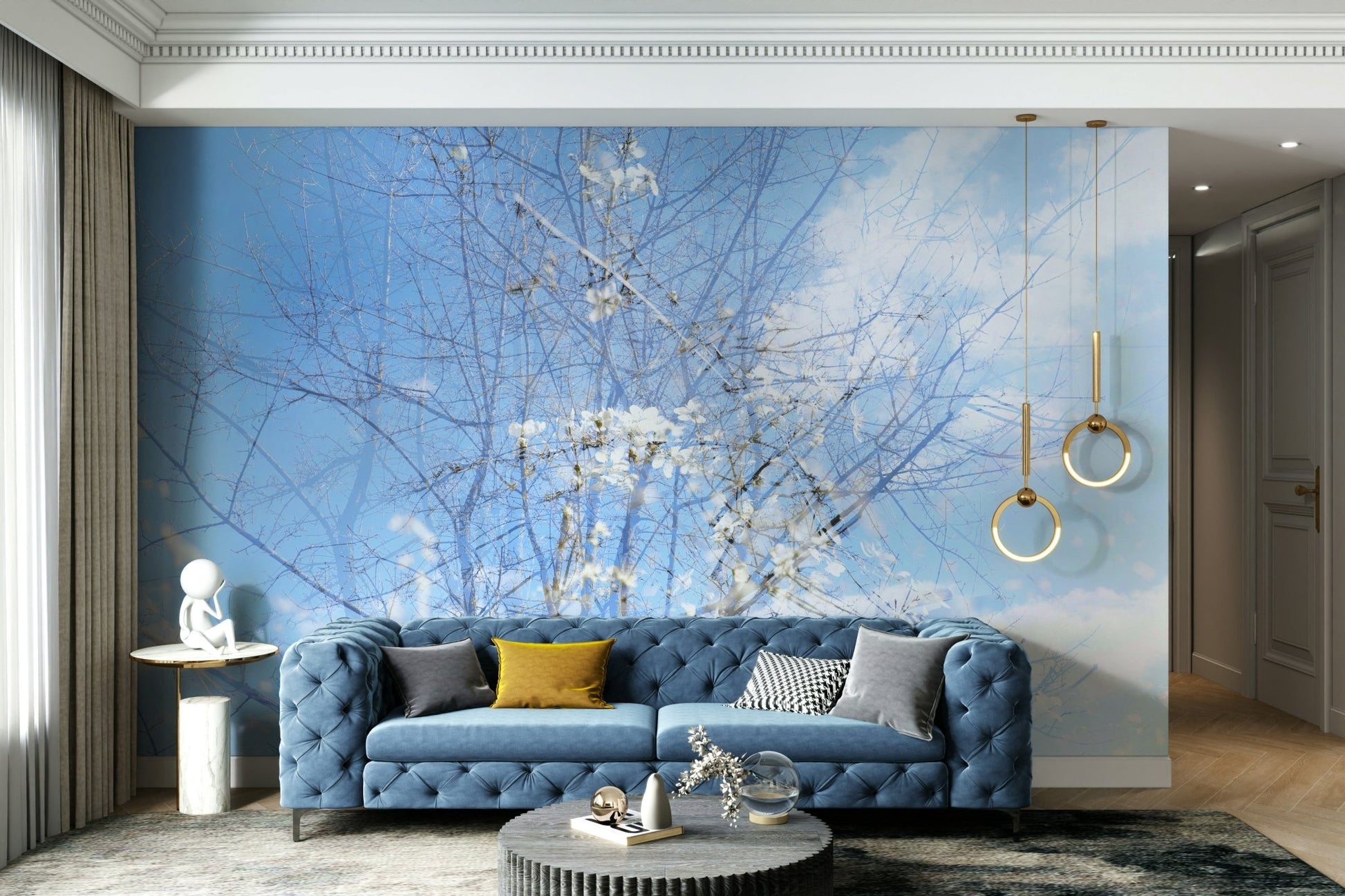 Ethereal Floral Sky Art | Serene Nature Photography | Dreamy Blossoms & Branches Wall Mural