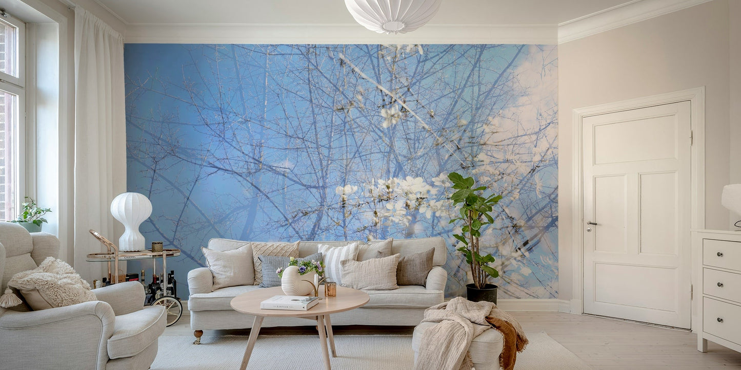 Ethereal Floral Sky Art | Serene Nature Photography | Dreamy Blossoms & Branches Wall Mural