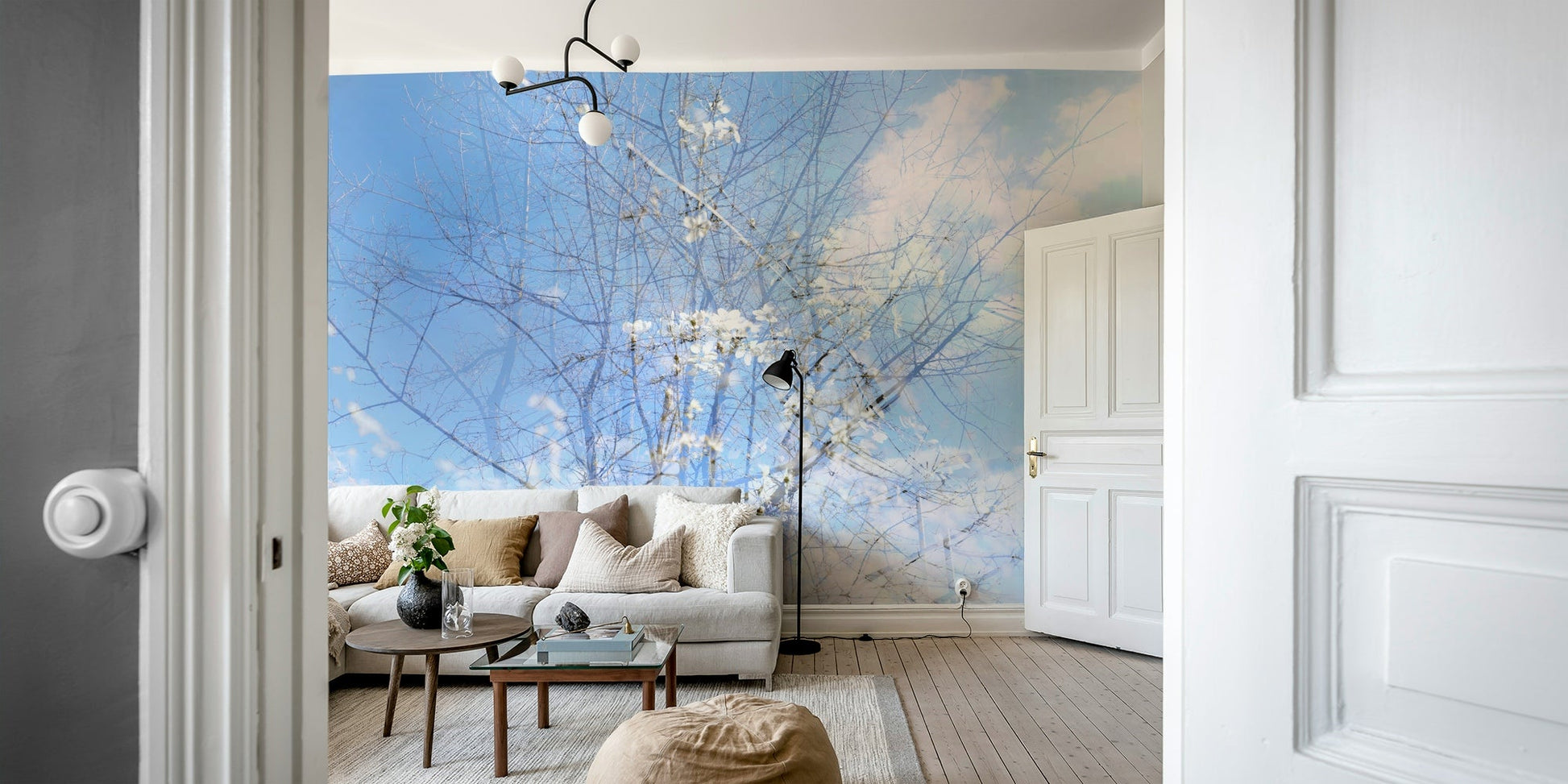Ethereal Floral Sky Art | Serene Nature Photography | Dreamy Blossoms & Branches Wall Mural