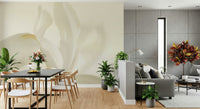 An artistic dreamy flower mural on minimalist wallpaper.

