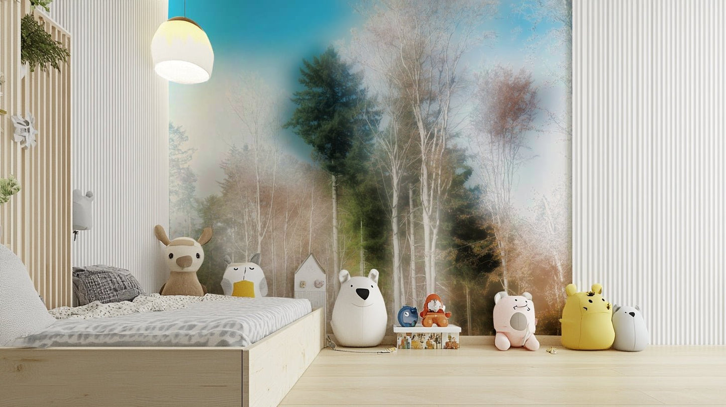 Light-filled forest photo mural
