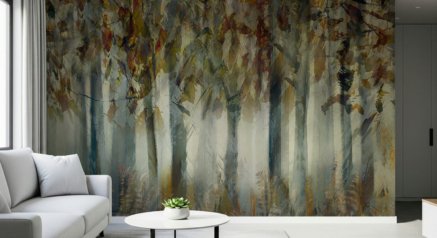 A calming abstract design wallpaper mural that defines a space.