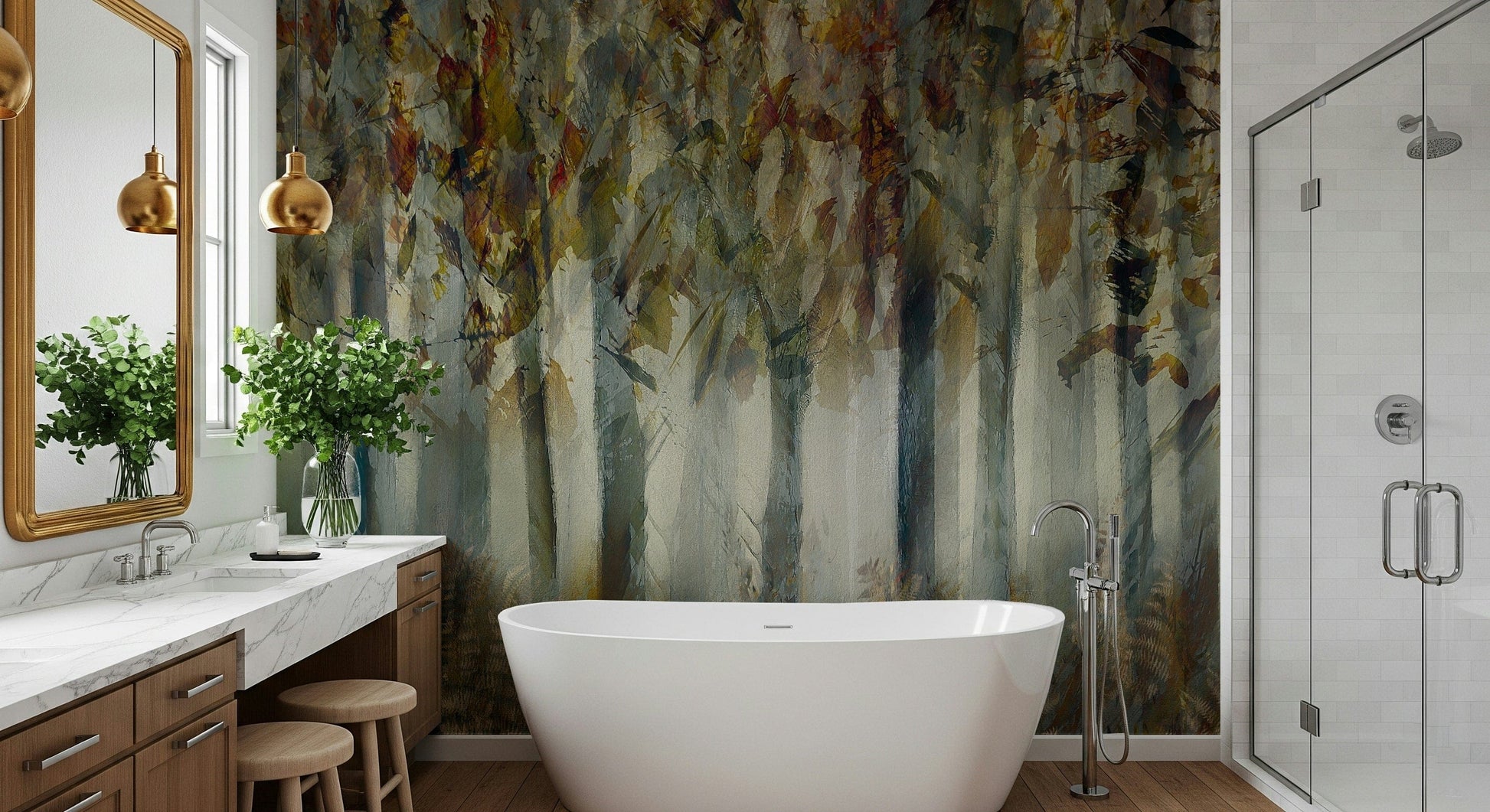 A graceful subtle pattern wall mural in cool, tranquil tones.