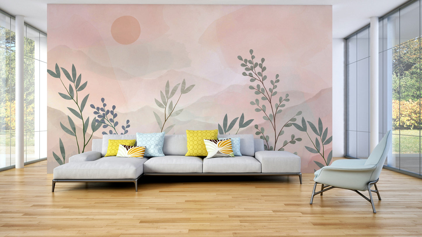 The design features a repeating pattern of soft, graceful flowers and leaves.

