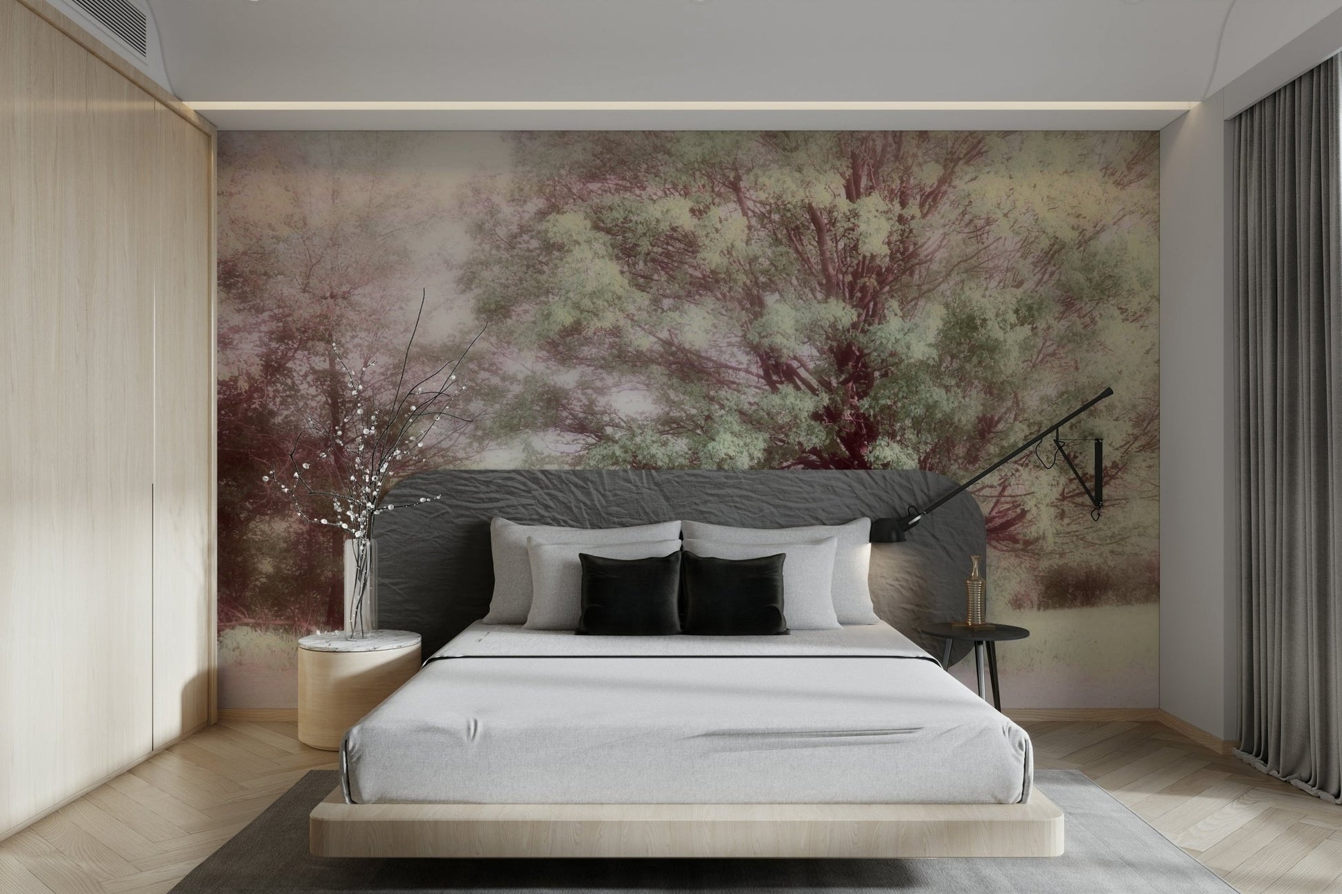 Soft green tree mural wallpaper
