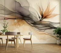 Nature-inspired ink swirls for a feature wall in a modern lounge.