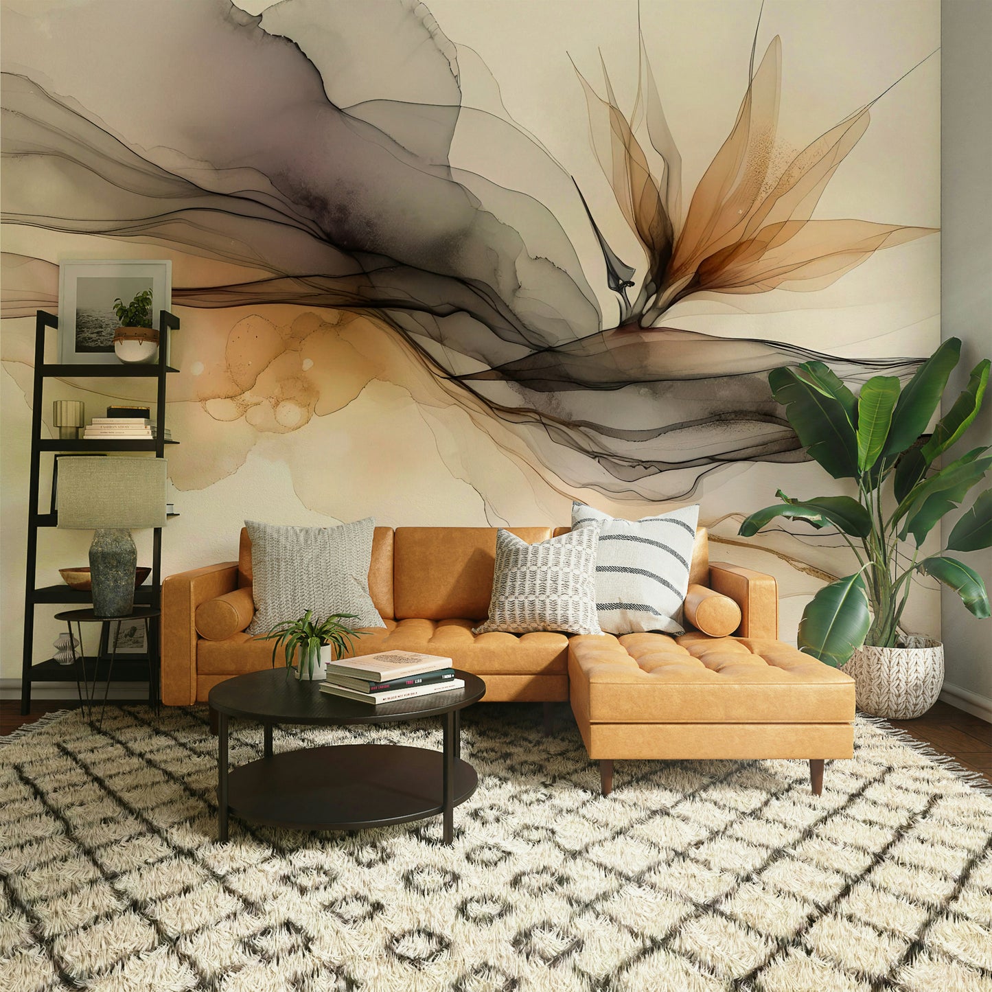 Realistic liquid ink textures on a high-quality home styling mural.