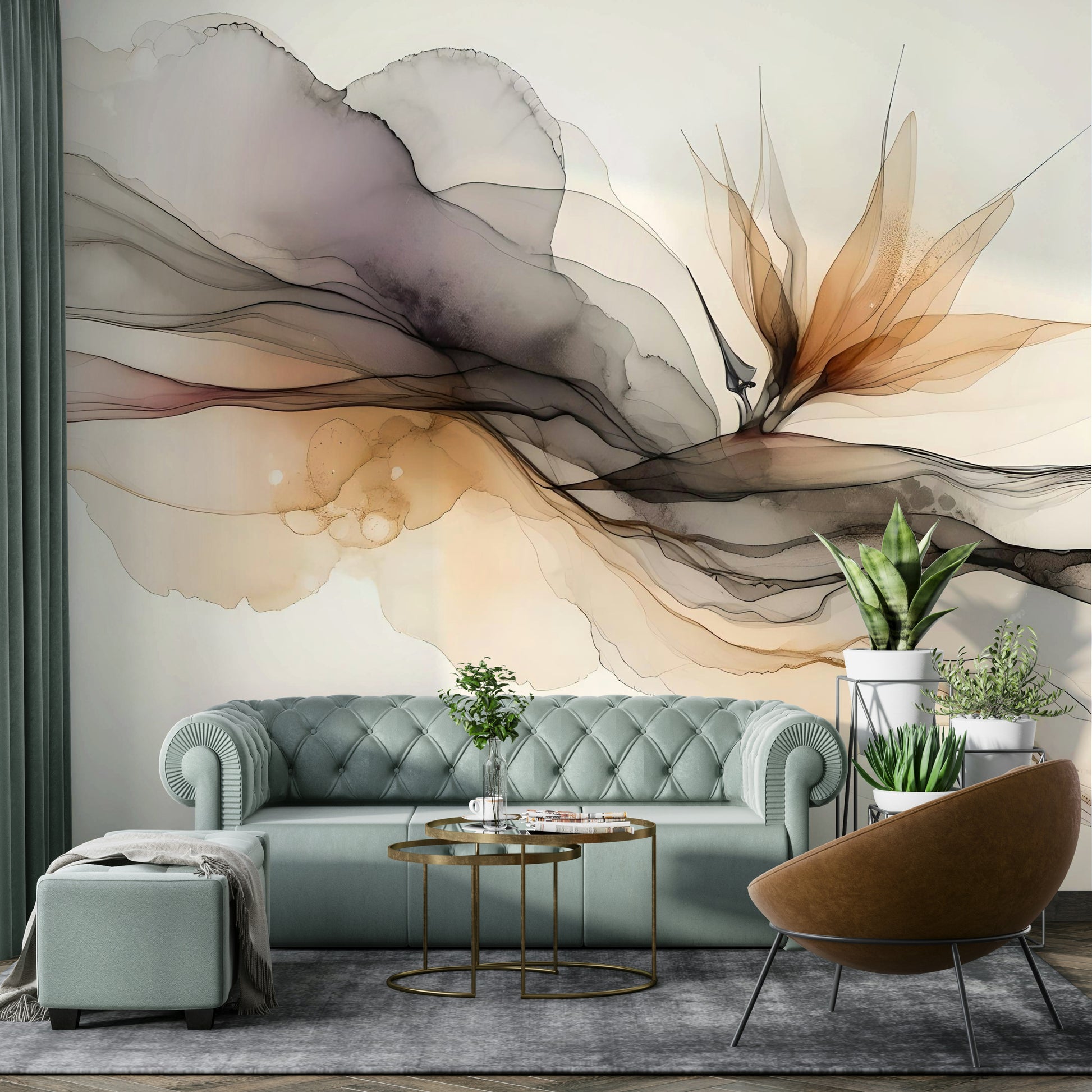 Subtle colour transitions in an abstract marble wall mural for hallways.