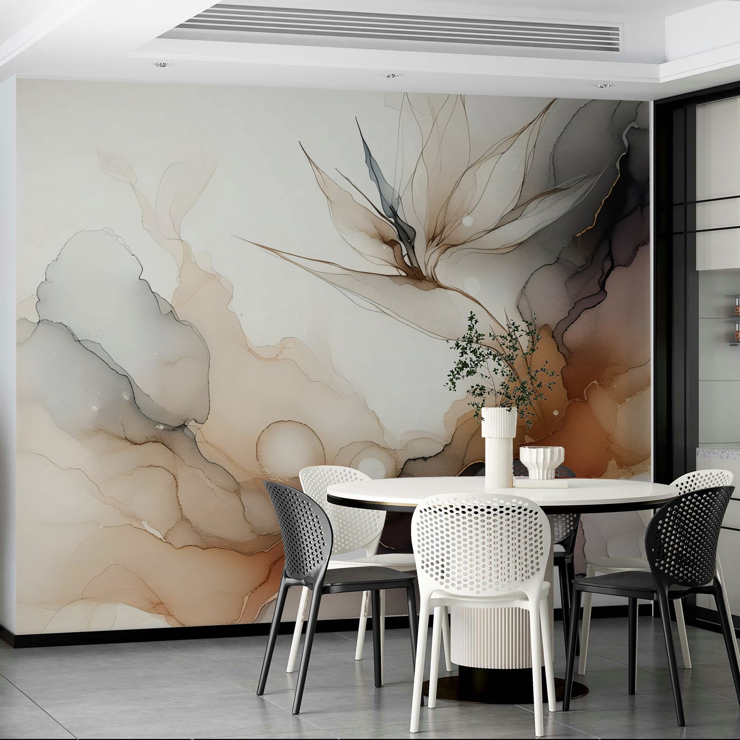 Elegant hallway featuring the Ethereal Inkscape Harmony Wall Mural.