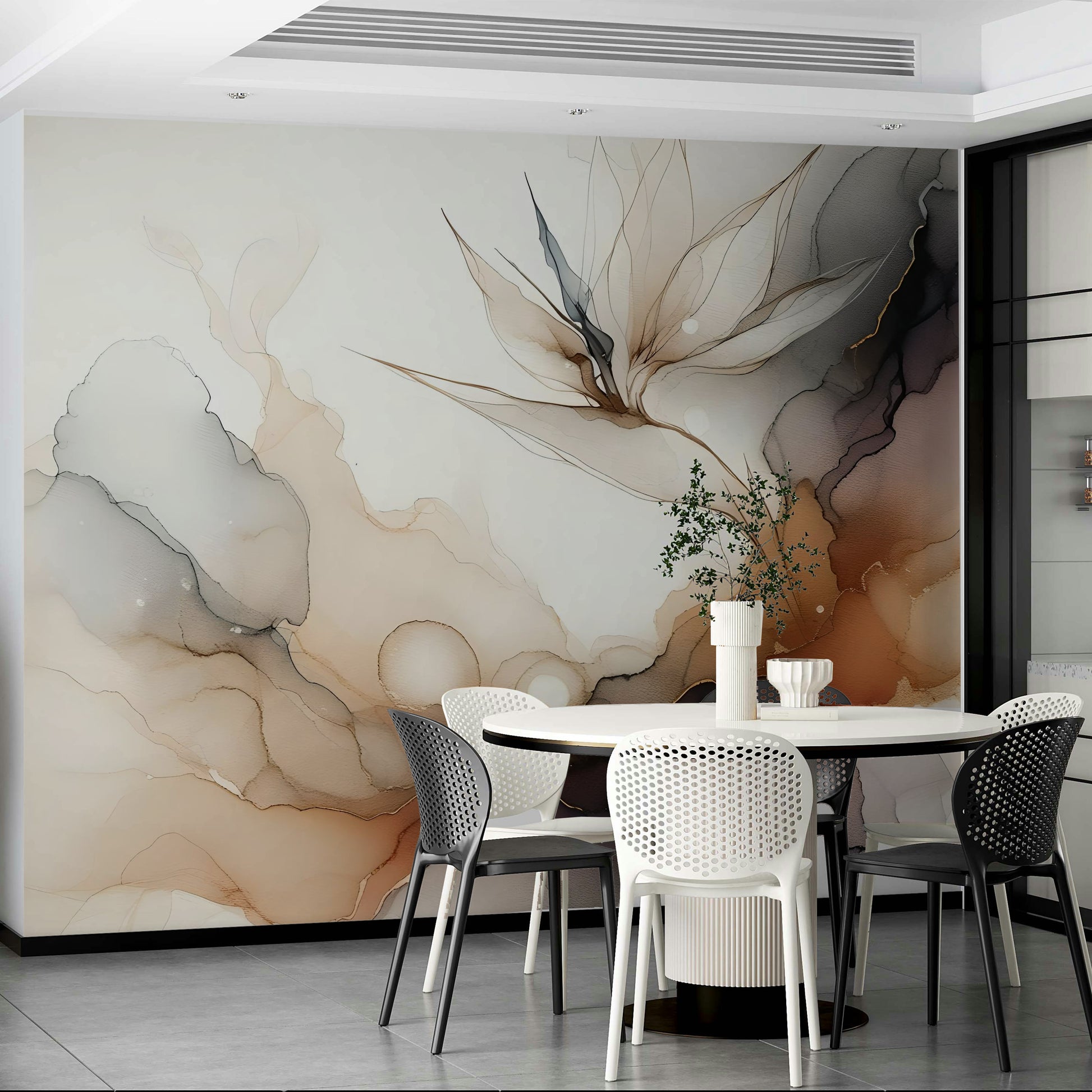 Elegant hallway featuring the Ethereal Inkscape Harmony Wall Mural.