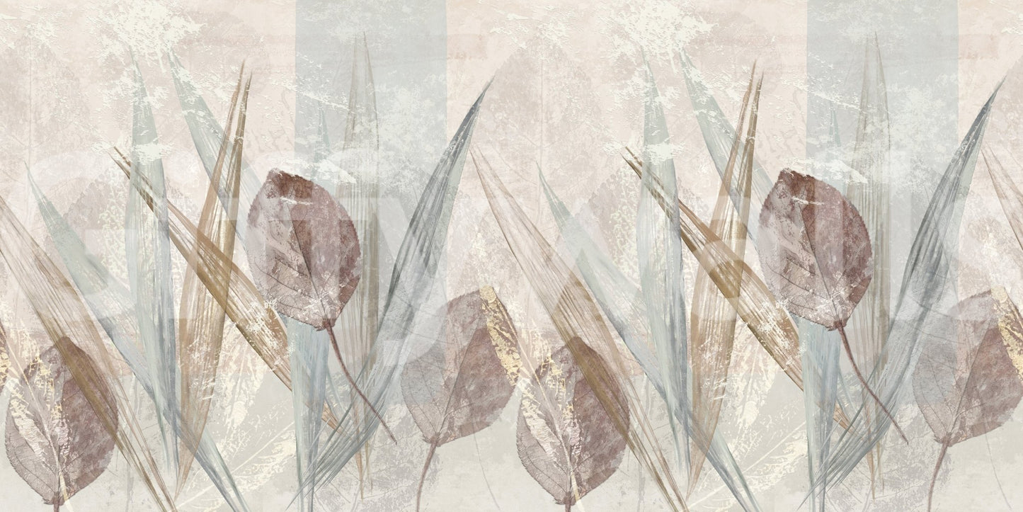 Large scale Ethereal Leaves Cream Wall Mural with organic lines.