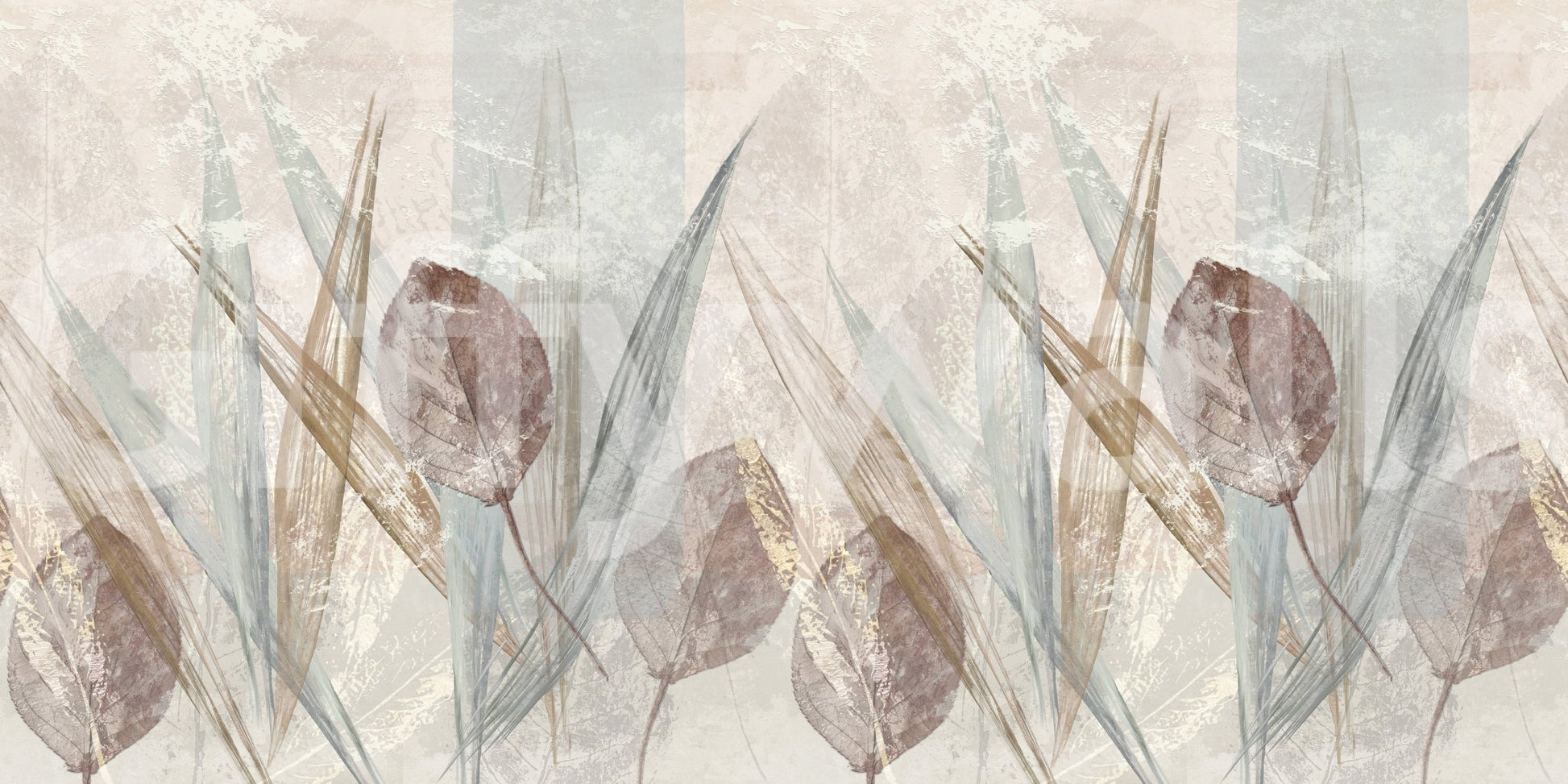 Large scale Ethereal Leaves Cream Wall Mural with organic lines.