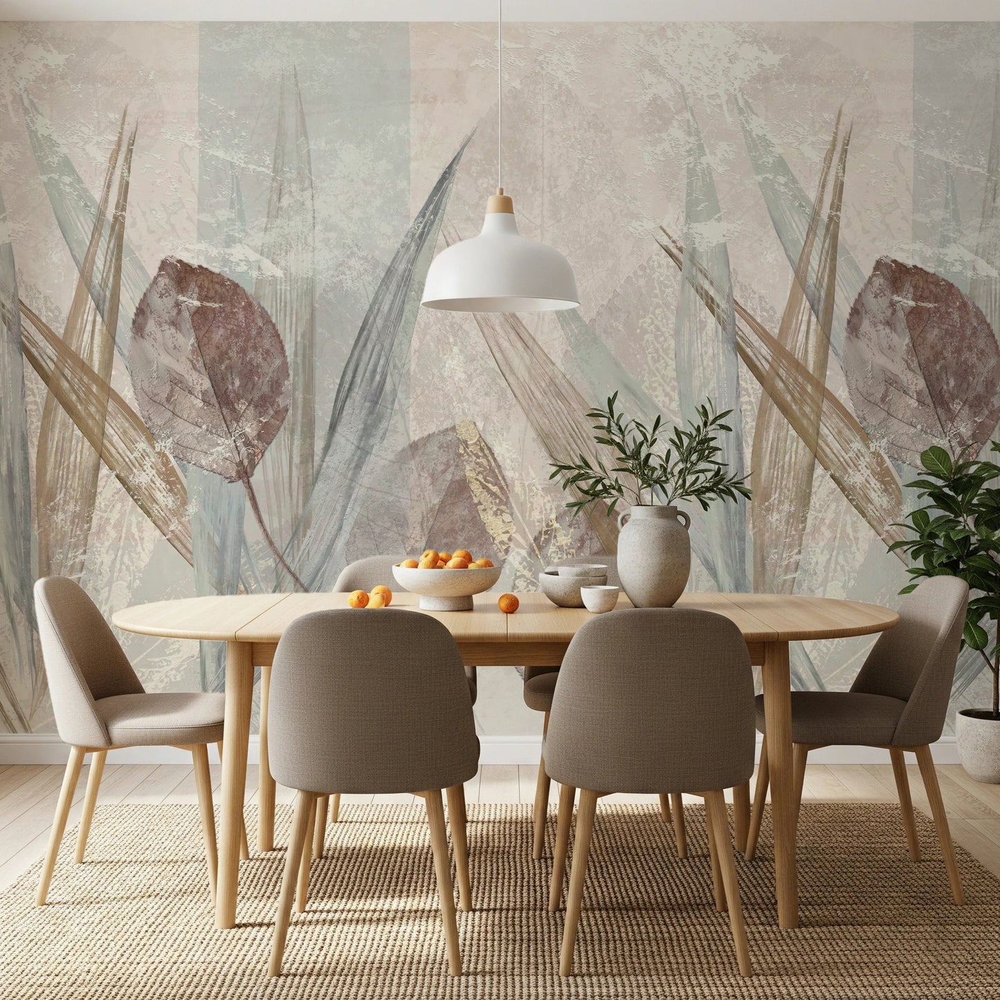 Elegant Ethereal Leaves Cream Wall Mural for a sophisticated space.