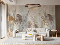 Close up of Ethereal Leaves Cream Wall Mural showing leaf details.