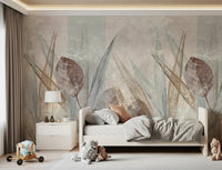 Cream and taupe Ethereal Leaves Cream Wall Mural textures.