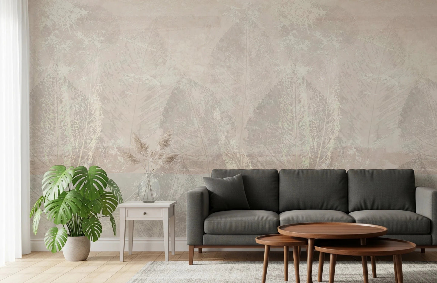 Ethereal Leaves Texture Cream Wall Mural