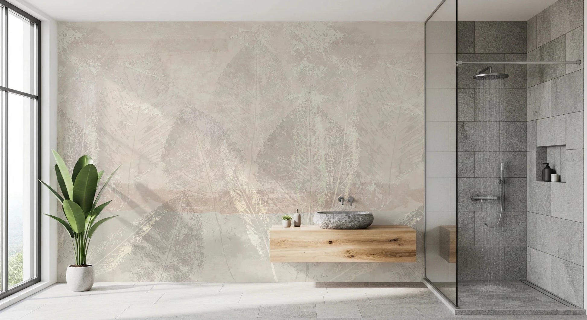 Ethereal Leaves Texture Cream Wall Mural