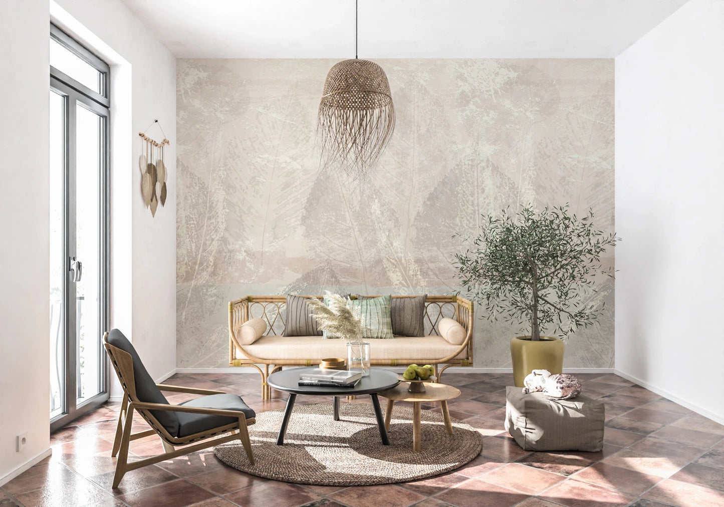 Ethereal Leaves Texture Cream Wall Mural