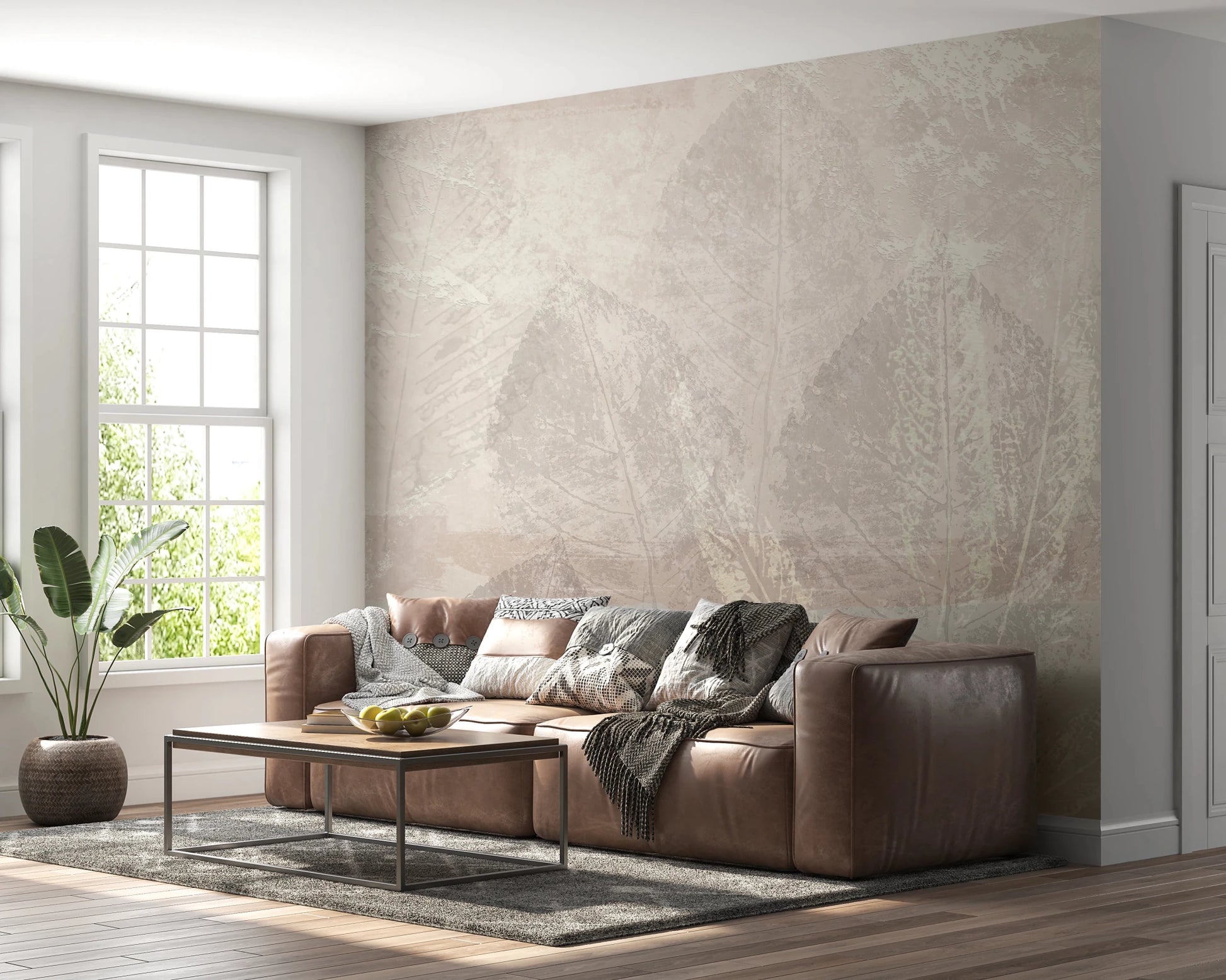Ethereal Leaves Texture Cream Wall Mural