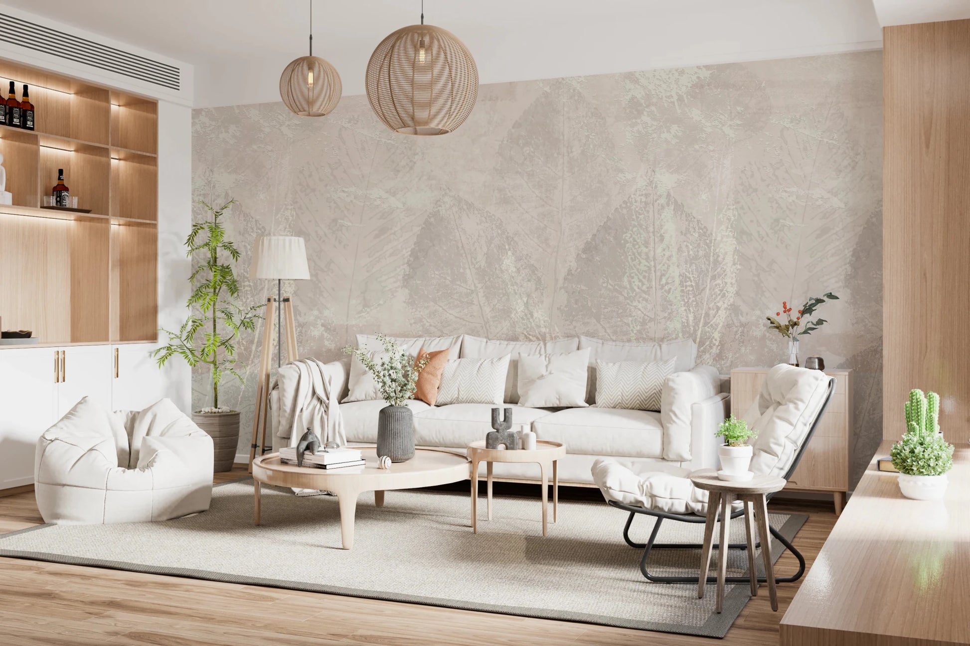 Ethereal Leaves Texture Cream Wall Mural