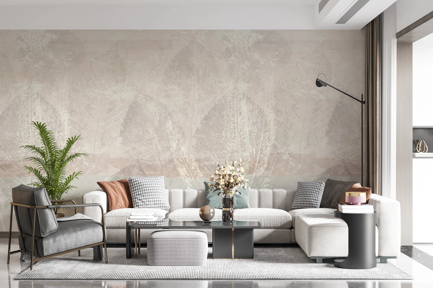 Ethereal Leaves Texture Cream Wall Mural
