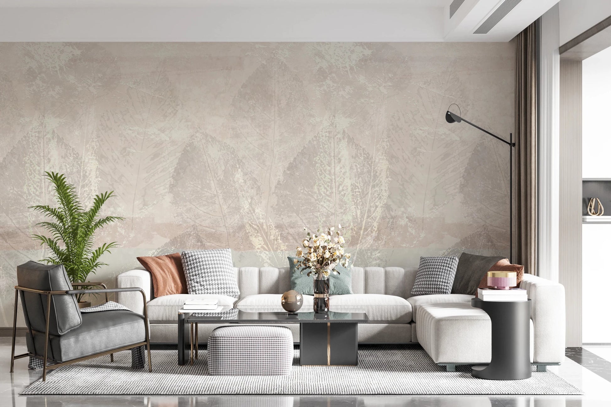 Ethereal Leaves Texture Cream Wall Mural