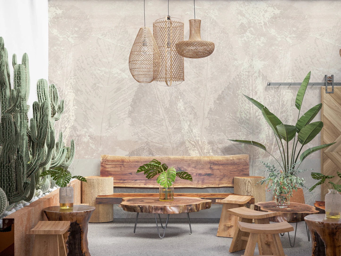 Ethereal Leaves Texture Cream Wall Mural