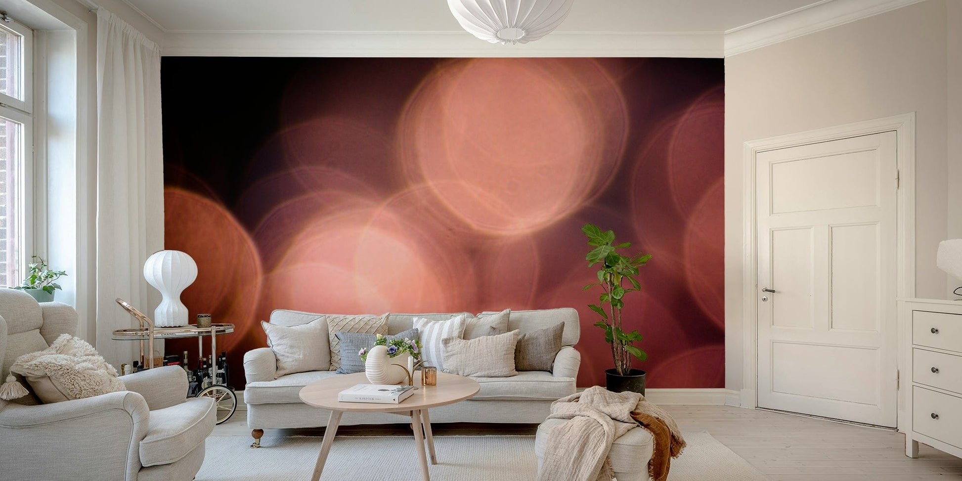 A calming light reflection wallpaper mural that defines a space.

