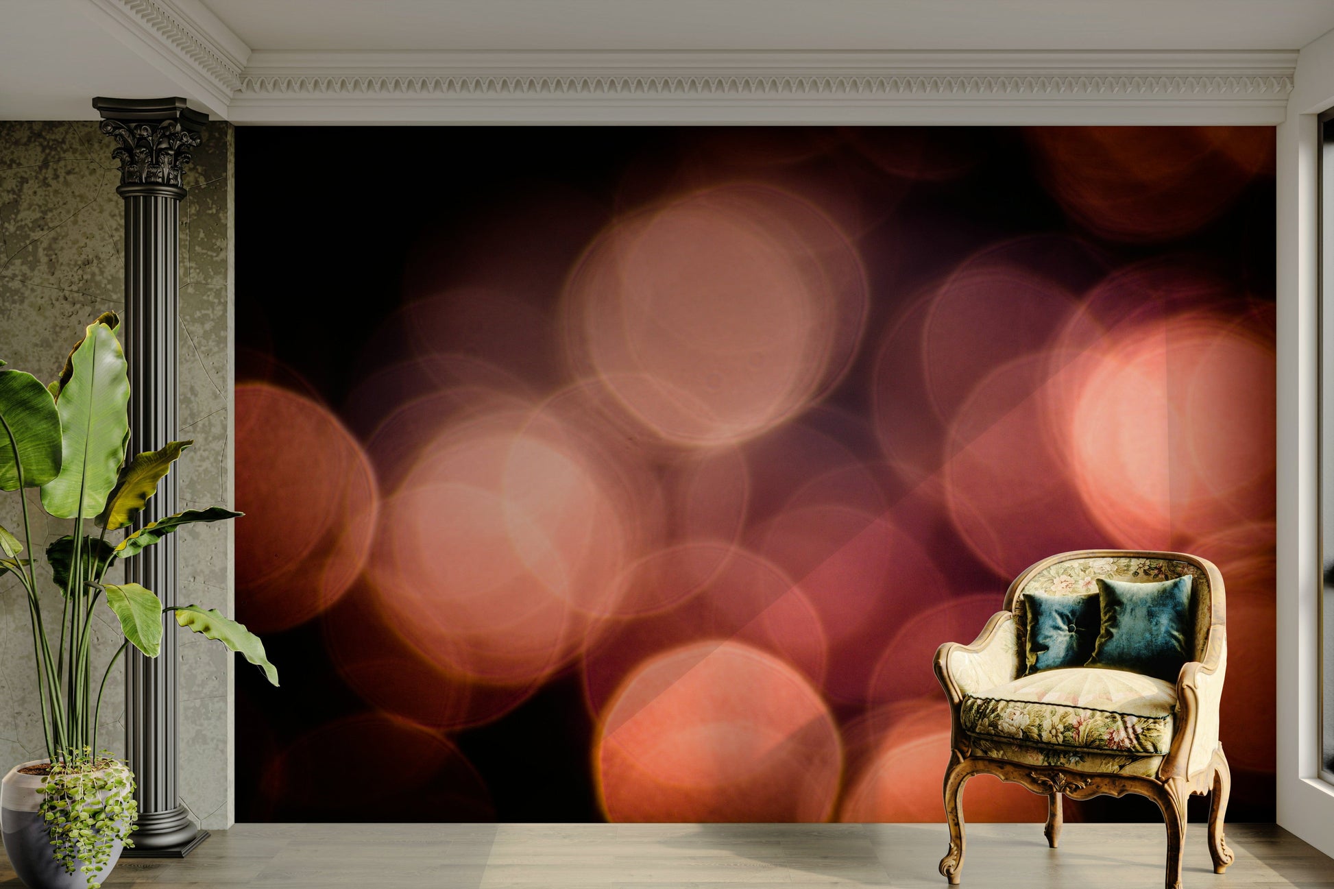 A beautiful modern abstract wall mural for a living room.

