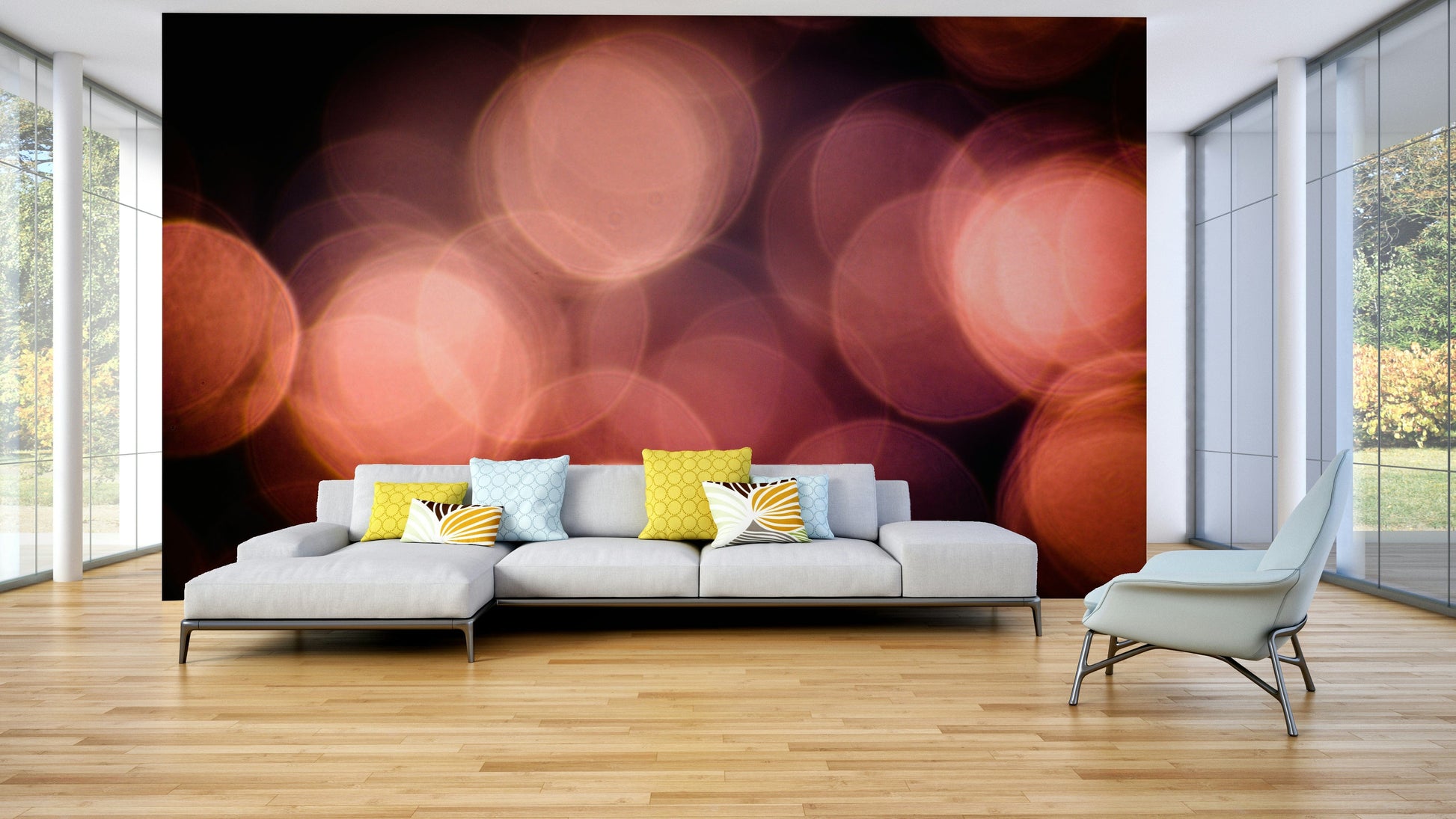 A graceful subtle water wall mural in cool, natural tones.

