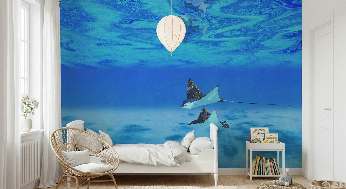 Peel and stick Ethereal Manta Rays underwater scene