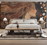 Divine feminine energy mural with starfish and shells
