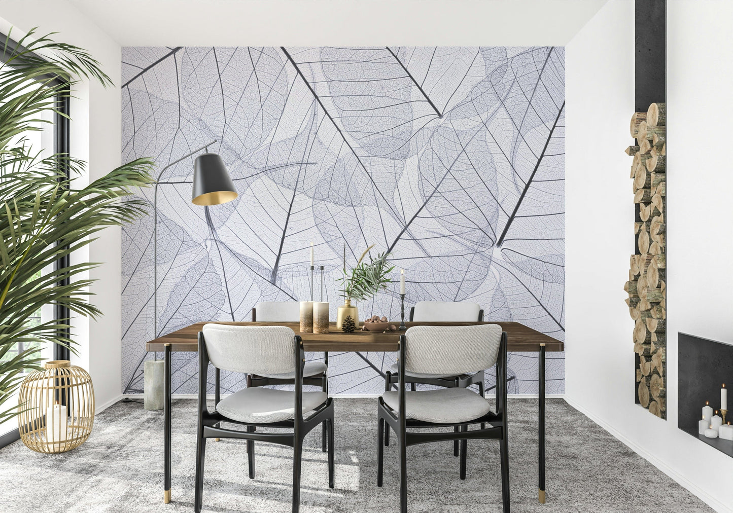 Wall mural featuring delicate dried foliage, airy feel, Skeleton Leaves merchandise.