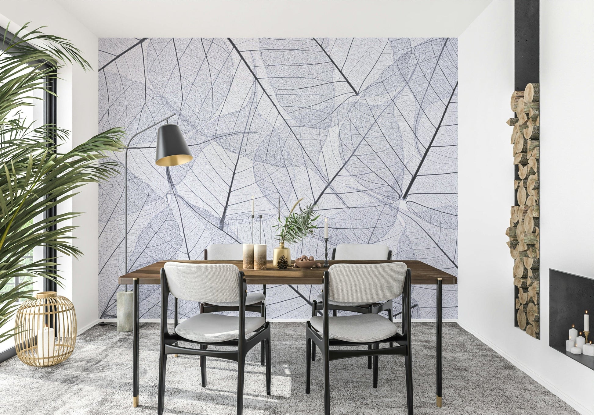 Wall mural featuring delicate dried foliage, airy feel, Skeleton Leaves merchandise.