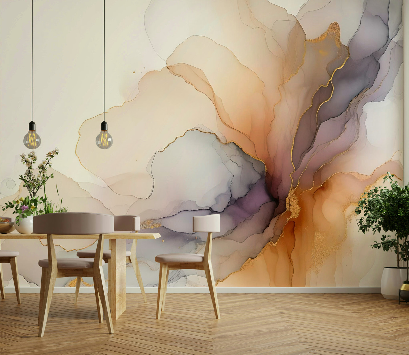 Ethereal Smoke Hues Wall Mural with charcoal colour patterns in a modern flat.