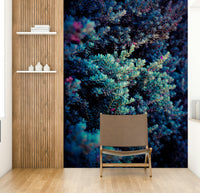 An artistic natural landscape mural on minimalist wallpaper.

