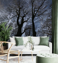 Ethereal Tree Silhouette Art | Abstract Nature Photography | Dark Sky Contrast Wall Mural