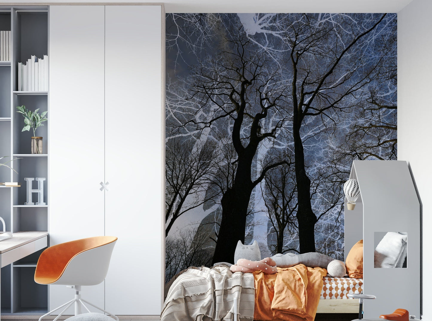 Ethereal Tree Silhouette Art | Abstract Nature Photography | Dark Sky Contrast Wall Mural