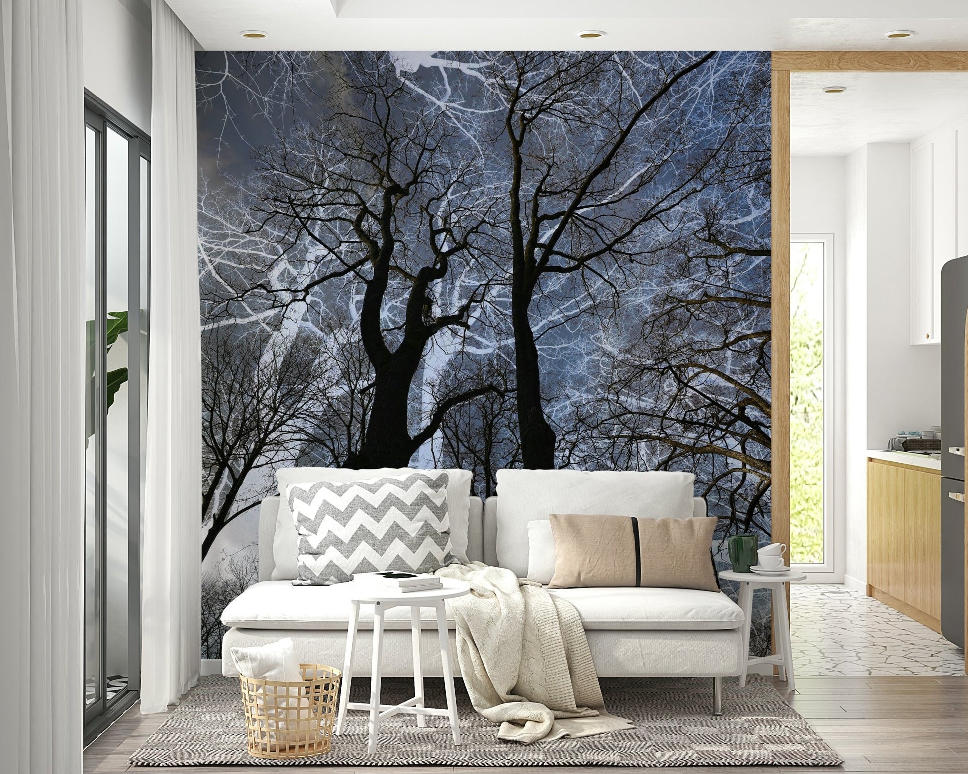 Ethereal Tree Silhouette Art | Abstract Nature Photography | Dark Sky Contrast Wall Mural