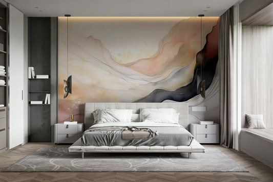 Soft white Ethereal Veil wall mural in a modern living room setting.