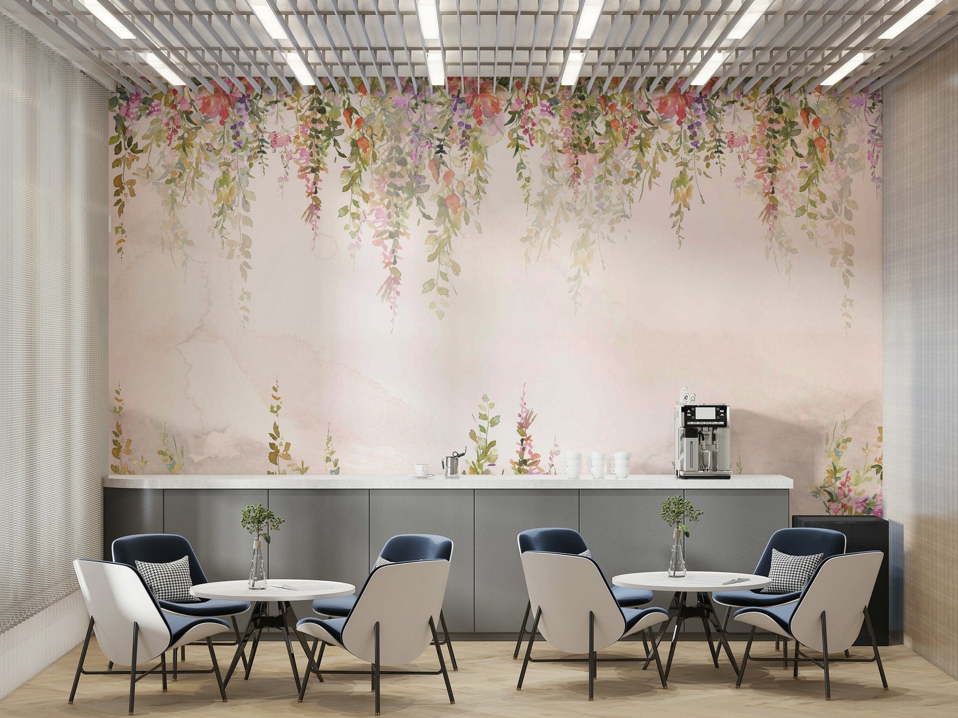 The composition is a repeating, soft botanical pattern.

