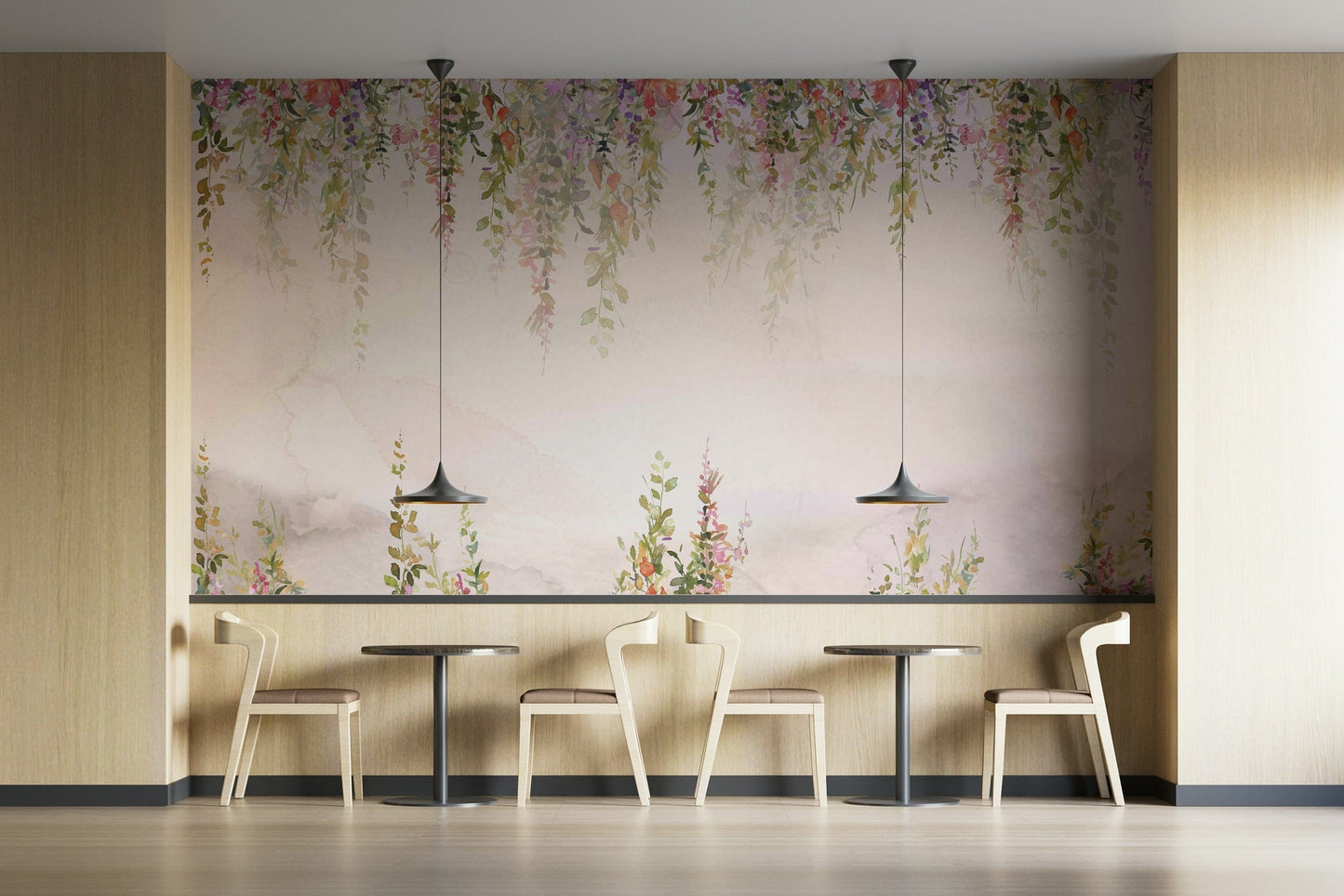The design features soft, blended, translucent blooms.

