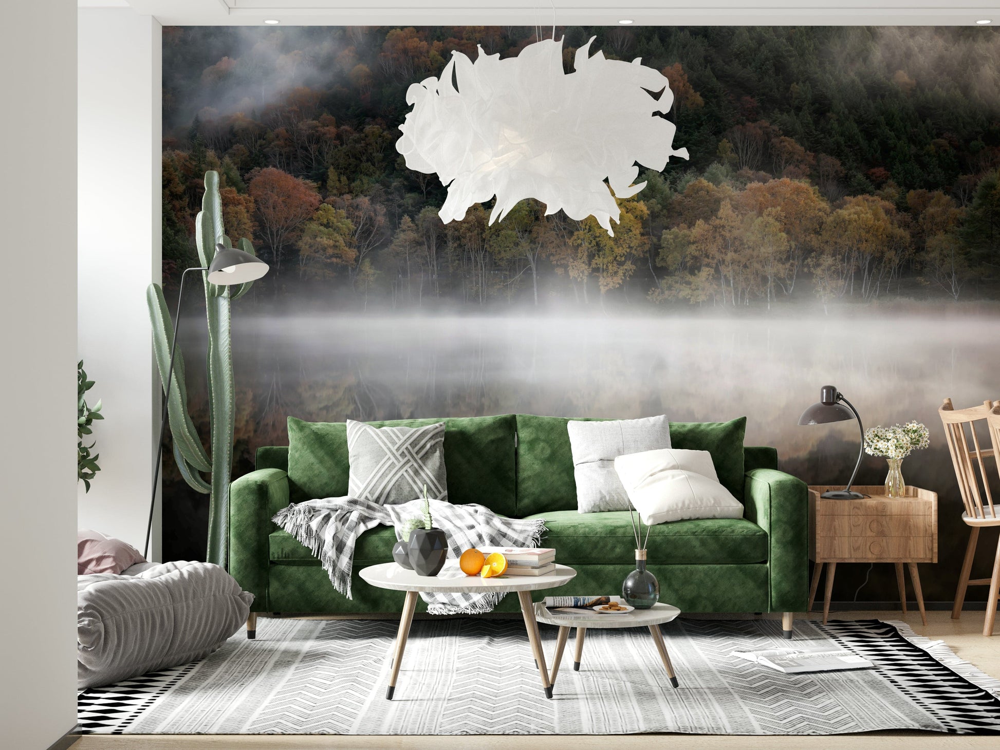 Wall mural, Ethereal Waters Edge Woodland: autumn colors, calm lake.