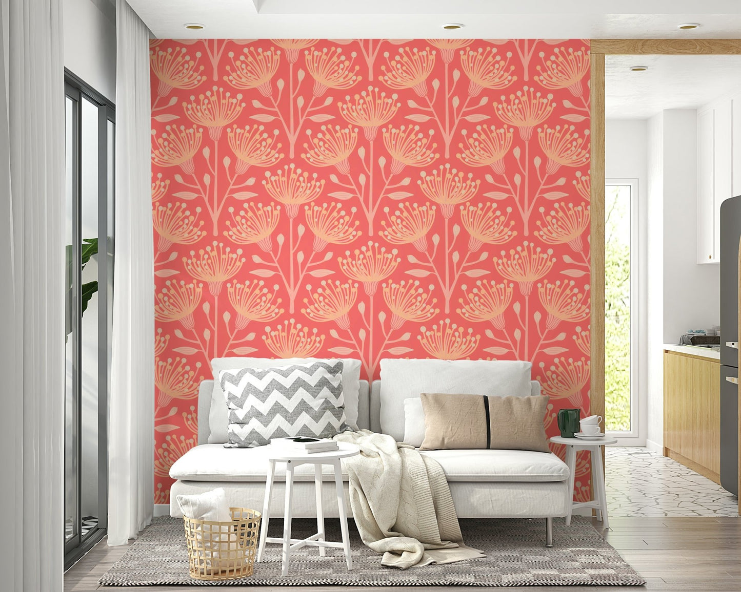 Bright orange floral botanical wallpaper
