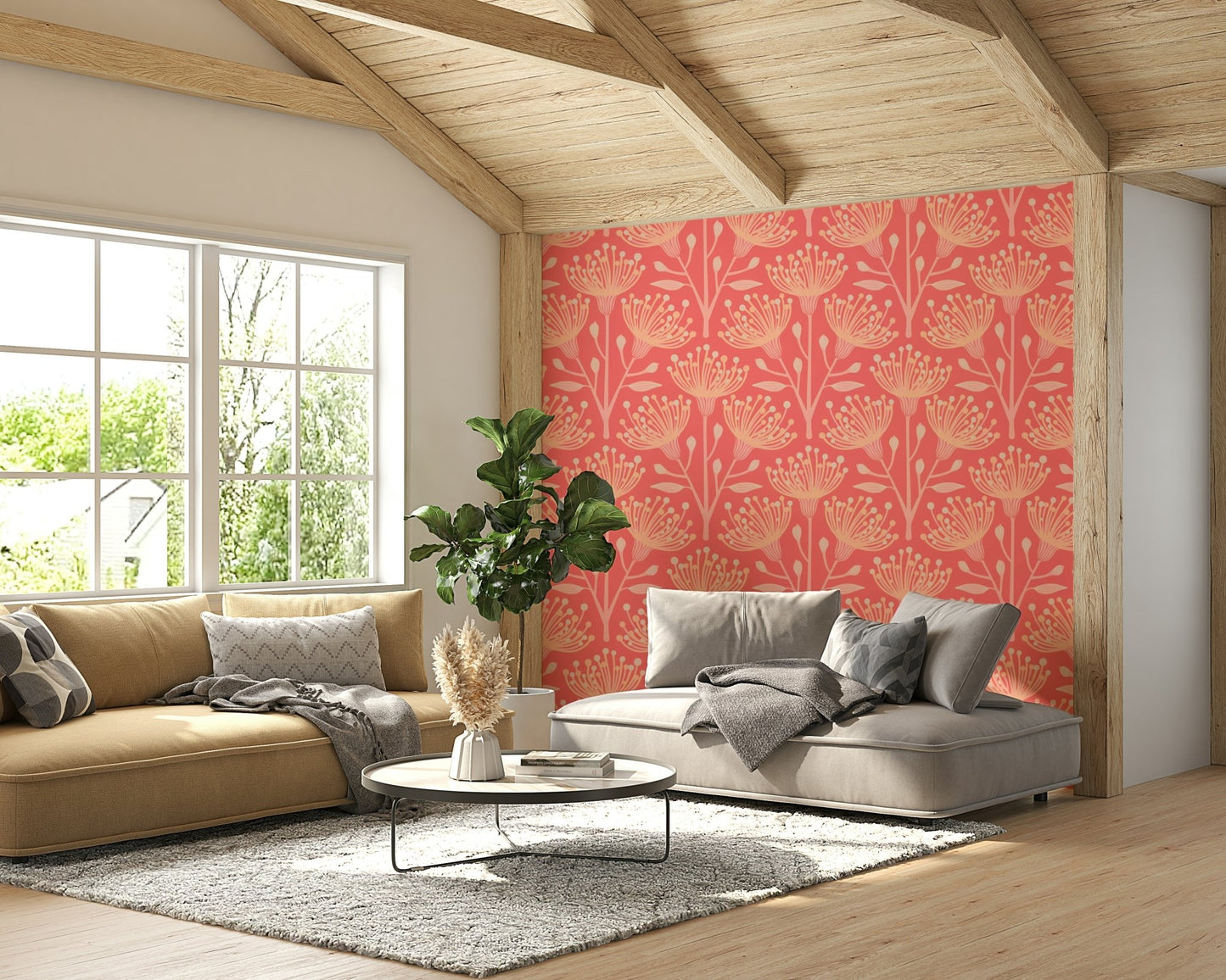 Soft botanical pattern with orange hues
