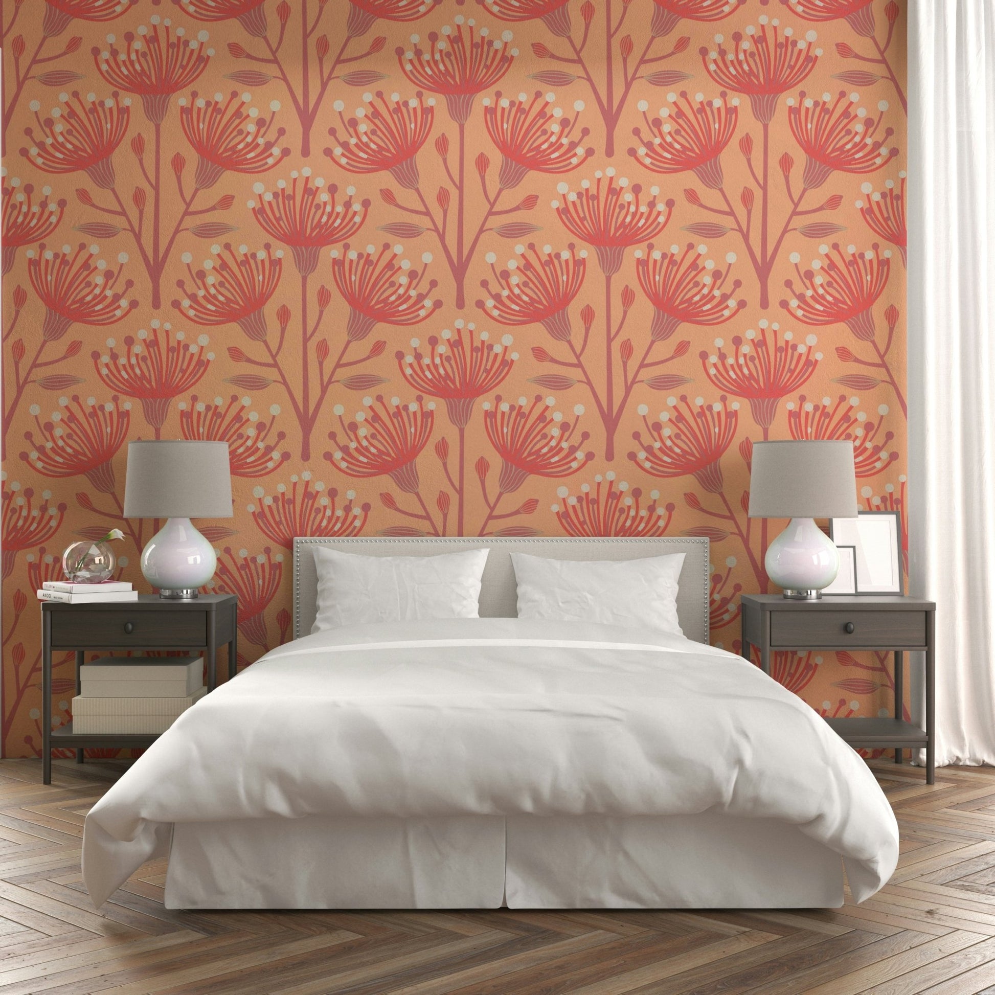 Eucalyptus and orange wallpaper design

