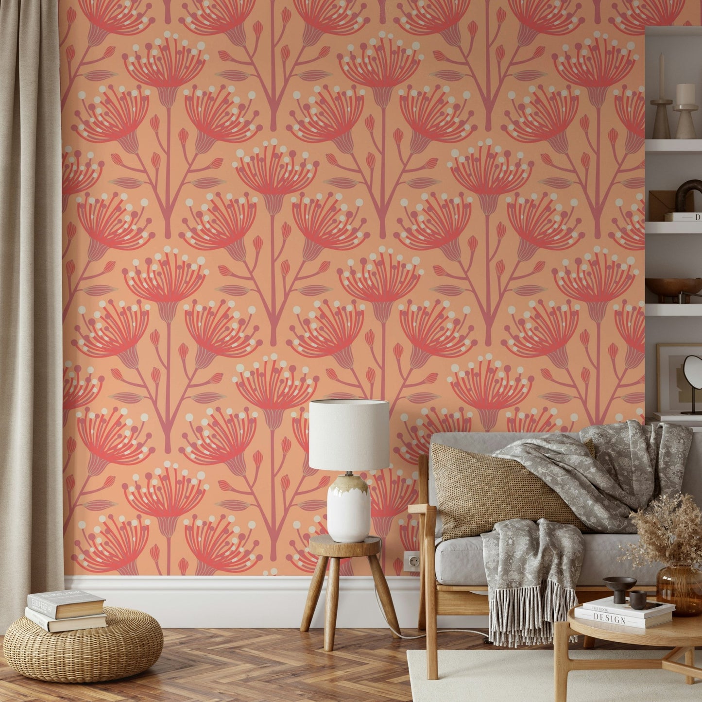 Warm botanical wall mural
