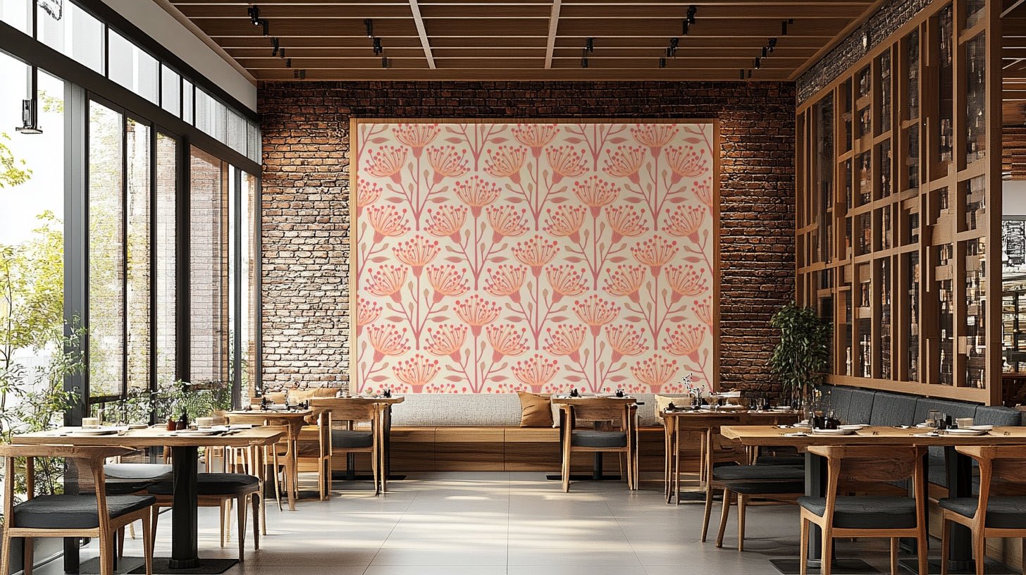 Peach fuzz floral mural wallpaper
