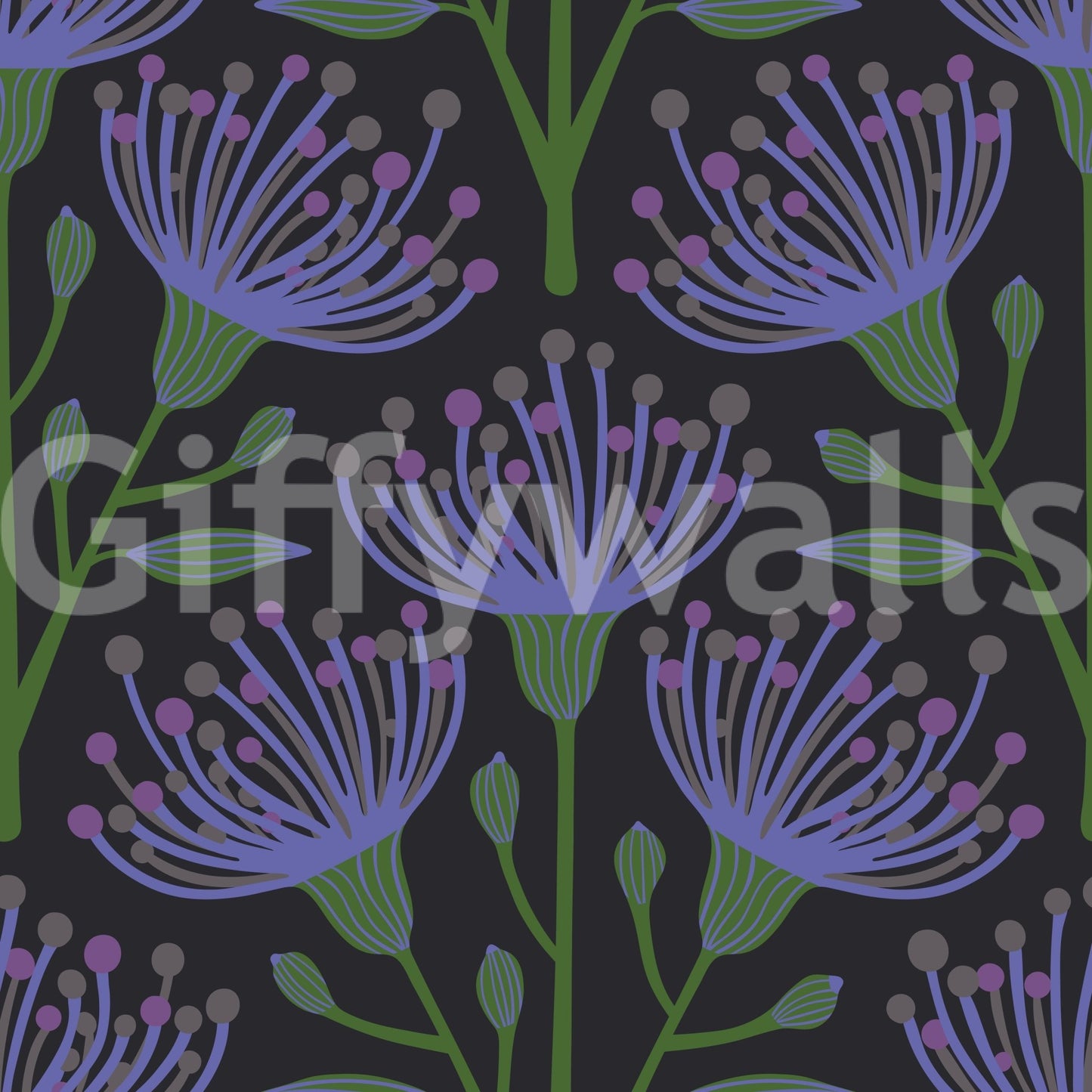 Subtle purple flower mural design
